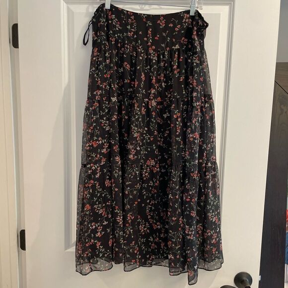 NWT $145 RALPH LAUREN Pauldina Floral Maxi Skirt Black Chiffon US Sz. 16W Lined - Picture 3 of 5
